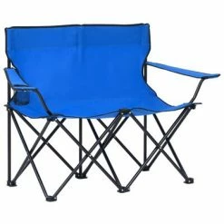VidaXL Chaise de camping pliable à 2 places Acier et tissu Bleu
