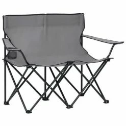VidaXL Chaise de camping pliable à 2 places Acier et tissu Gris