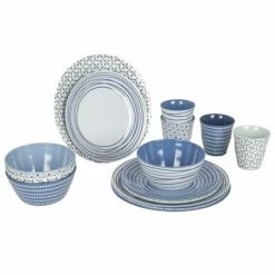 Bo-Camp Vaisselle 16 pcs Mix & Match Mélamine Bleu