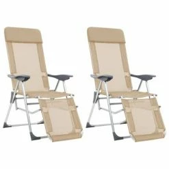 VidaXL Chaises de camping pliables 2pcs et repose-pied Crème Aluminium