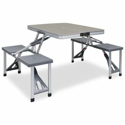 VidaXL Table pliable de camping avec 4 sièges Acier Aluminium 1 VidaXL Table pliable de camping avec 4 sièges Acier Aluminium