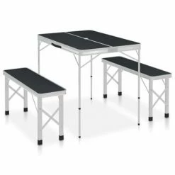 VidaXL Table de camping pliable avec 2 bancs Aluminium Gris