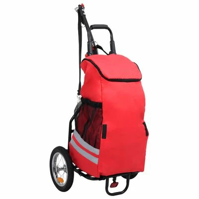 VidaXL Remorque de vélo pliable avec sac d'épicerie Rouge et noir 1 VidaXL Remorque de vélo pliable avec sac d'épicerie Rouge et noir