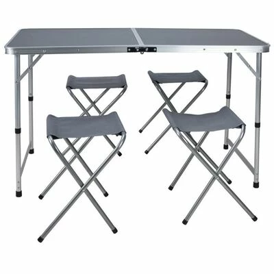 Redcliffs Table de camping pliable avec 4 chaises 120x60x70 cm Gris 2 Redcliffs Table de camping pliable avec 4 chaises 120x60x70 cm Gris – Image 2
