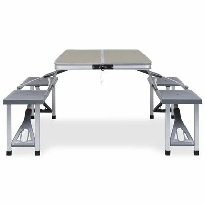 VidaXL Table pliable de camping avec 4 sièges Acier Aluminium 2 VidaXL Table pliable de camping avec 4 sièges Acier Aluminium – Image 2