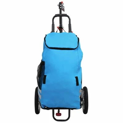 VidaXL Remorque de vélo pliable avec sac d'épicerie Bleu et noir 2 VidaXL Remorque de vélo pliable avec sac d'épicerie Bleu et noir – Image 2