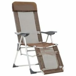 VidaXL Chaises de camping pliables 2pcs et repose-pied Taupe Aluminium -Loisirs de plein air Soldes Magasin image 3 44318