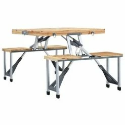 VidaXL Table pliable de camping avec 4 sièges Acier Aluminium -Loisirs de plein air Soldes Magasin image 5 47687