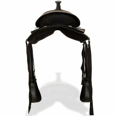 VidaXL Selle, bridon et col de poitrine Cuir véritable 15 po Noir 5 VidaXL Selle, bridon et col de poitrine Cuir véritable 15 po Noir – Image 5