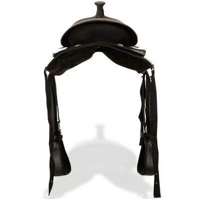 VidaXL Selle, bridon et col de poitrine Cuir véritable 17 po Noir 5 VidaXL Selle, bridon et col de poitrine Cuir véritable 17 po Noir – Image 5