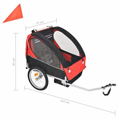 VidaXL Remorque de vélo pour enfants rouge et noire 30 kg 6 VidaXL Remorque de vélo pour enfants rouge et noire 30 kg – Image 6
